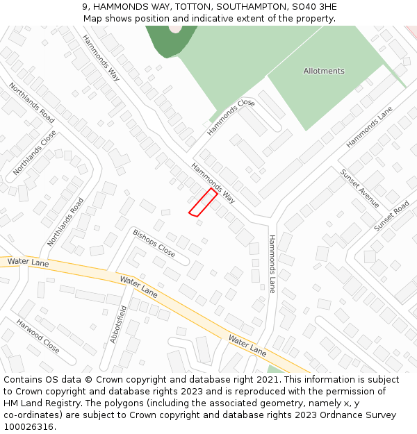 9, HAMMONDS WAY, TOTTON, SOUTHAMPTON, SO40 3HE: Location map and indicative extent of plot