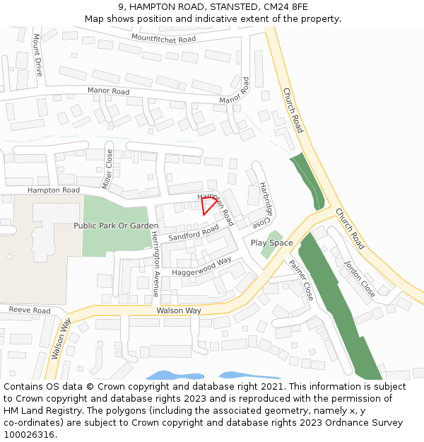 9, HAMPTON ROAD, STANSTED, CM24 8FE: Location map and indicative extent of plot