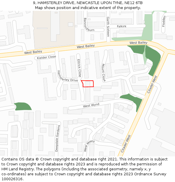 9, HAMSTERLEY DRIVE, NEWCASTLE UPON TYNE, NE12 6TB: Location map and indicative extent of plot