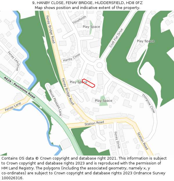 9, HANBY CLOSE, FENAY BRIDGE, HUDDERSFIELD, HD8 0FZ: Location map and indicative extent of plot