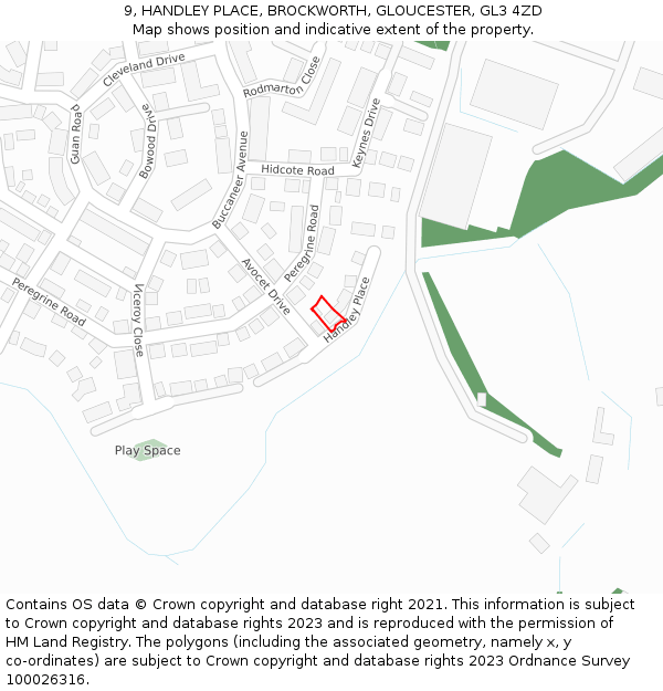 9, HANDLEY PLACE, BROCKWORTH, GLOUCESTER, GL3 4ZD: Location map and indicative extent of plot