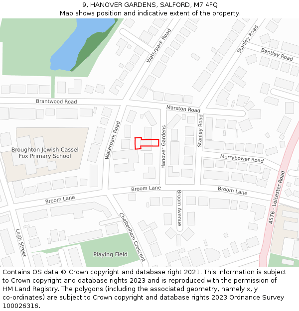 9, HANOVER GARDENS, SALFORD, M7 4FQ: Location map and indicative extent of plot