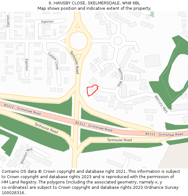 9, HANSBY CLOSE, SKELMERSDALE, WN8 6BL: Location map and indicative extent of plot