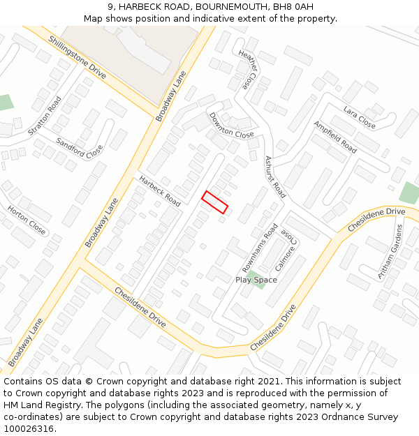9, HARBECK ROAD, BOURNEMOUTH, BH8 0AH: Location map and indicative extent of plot