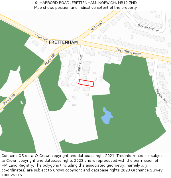 9, HARBORD ROAD, FRETTENHAM, NORWICH, NR12 7ND: Location map and indicative extent of plot