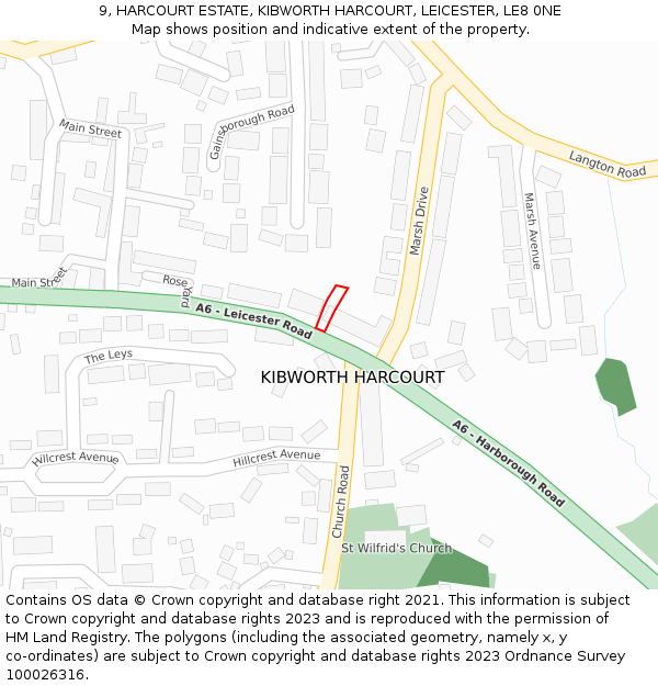 9, HARCOURT ESTATE, KIBWORTH HARCOURT, LEICESTER, LE8 0NE: Location map and indicative extent of plot