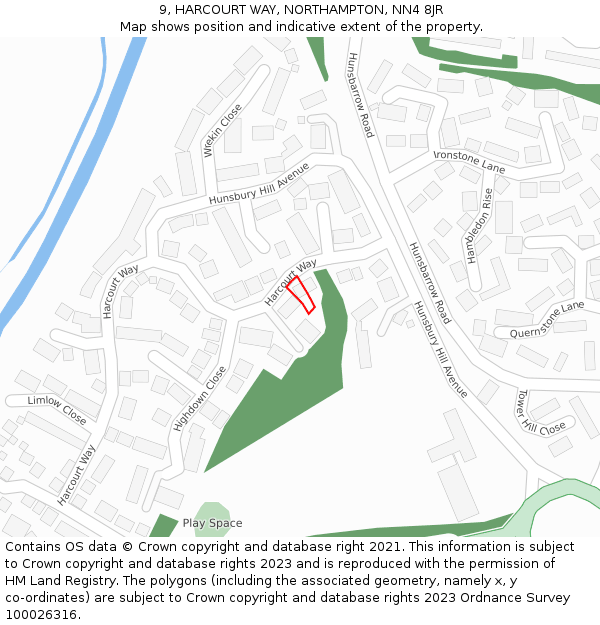 9, HARCOURT WAY, NORTHAMPTON, NN4 8JR: Location map and indicative extent of plot