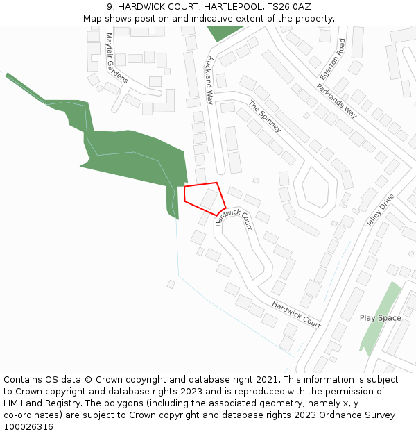 9, HARDWICK COURT, HARTLEPOOL, TS26 0AZ: Location map and indicative extent of plot