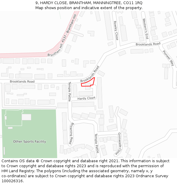 9, HARDY CLOSE, BRANTHAM, MANNINGTREE, CO11 1RQ: Location map and indicative extent of plot