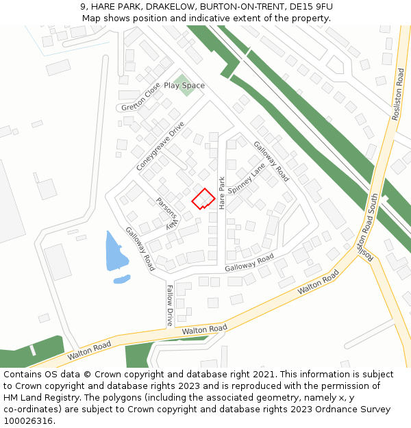 9, HARE PARK, DRAKELOW, BURTON-ON-TRENT, DE15 9FU: Location map and indicative extent of plot