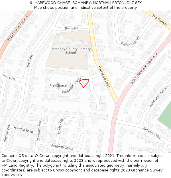 9, HAREWOOD CHASE, ROMANBY, NORTHALLERTON, DL7 8FX: Location map and indicative extent of plot