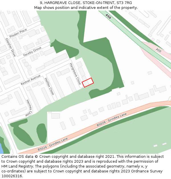 9, HARGREAVE CLOSE, STOKE-ON-TRENT, ST3 7RG: Location map and indicative extent of plot