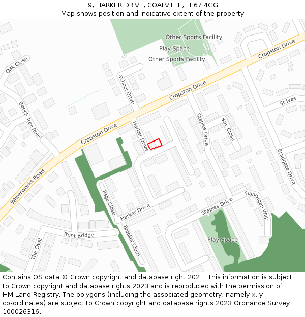 9, HARKER DRIVE, COALVILLE, LE67 4GG: Location map and indicative extent of plot