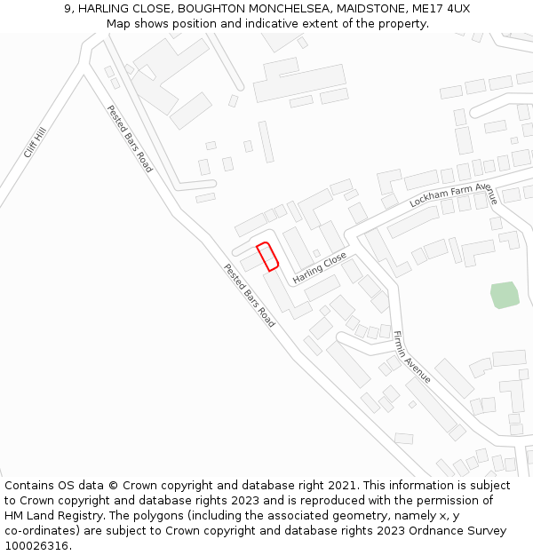 9, HARLING CLOSE, BOUGHTON MONCHELSEA, MAIDSTONE, ME17 4UX: Location map and indicative extent of plot