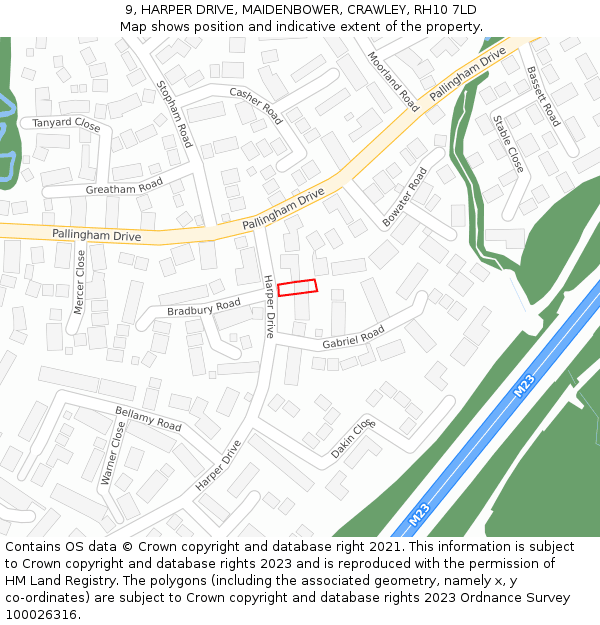 9, HARPER DRIVE, MAIDENBOWER, CRAWLEY, RH10 7LD: Location map and indicative extent of plot