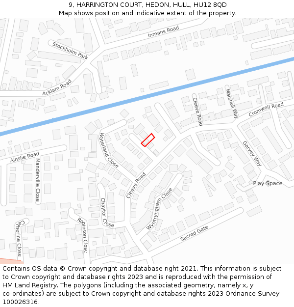 9, HARRINGTON COURT, HEDON, HULL, HU12 8QD: Location map and indicative extent of plot