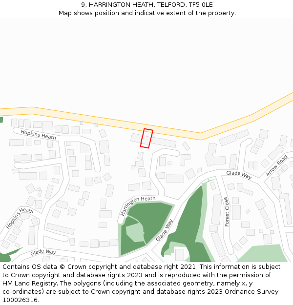 9, HARRINGTON HEATH, TELFORD, TF5 0LE: Location map and indicative extent of plot