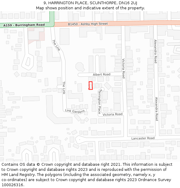 9, HARRINGTON PLACE, SCUNTHORPE, DN16 2UJ: Location map and indicative extent of plot