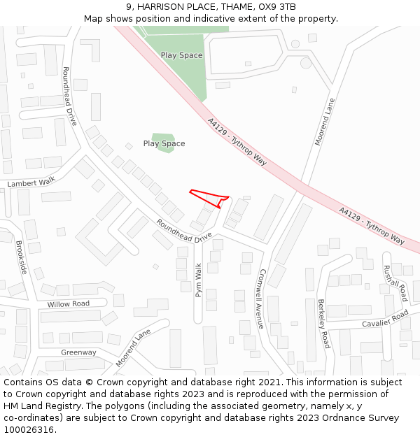 9, HARRISON PLACE, THAME, OX9 3TB: Location map and indicative extent of plot
