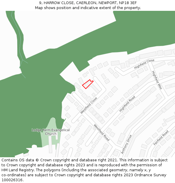 9, HARROW CLOSE, CAERLEON, NEWPORT, NP18 3EF: Location map and indicative extent of plot