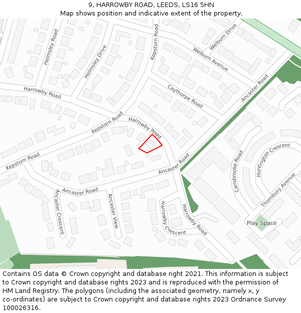 9, HARROWBY ROAD, LEEDS, LS16 5HN: Location map and indicative extent of plot