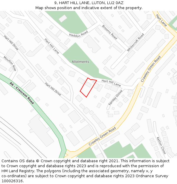 9, HART HILL LANE, LUTON, LU2 0AZ: Location map and indicative extent of plot