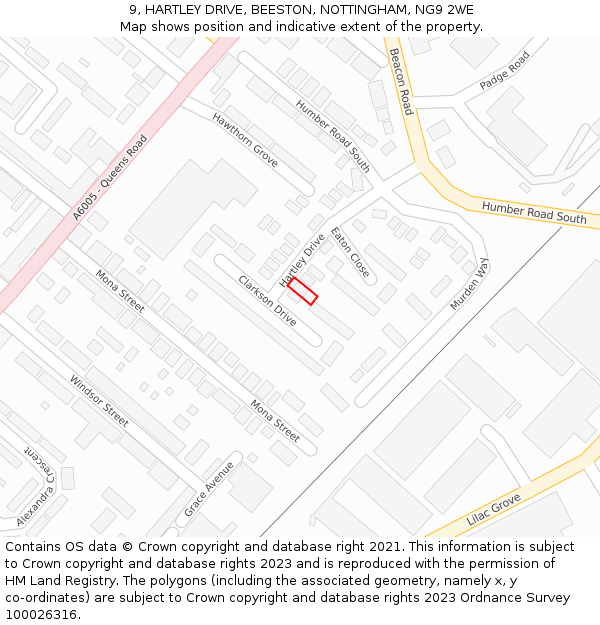 9, HARTLEY DRIVE, BEESTON, NOTTINGHAM, NG9 2WE: Location map and indicative extent of plot