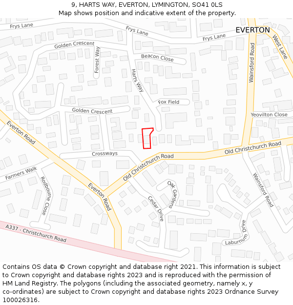 9, HARTS WAY, EVERTON, LYMINGTON, SO41 0LS: Location map and indicative extent of plot