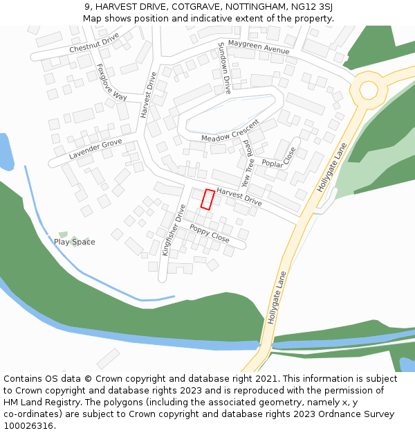 9, HARVEST DRIVE, COTGRAVE, NOTTINGHAM, NG12 3SJ: Location map and indicative extent of plot