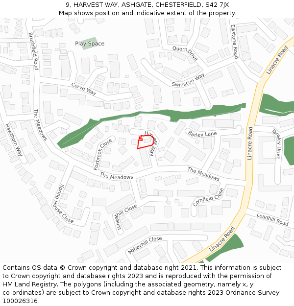 9, HARVEST WAY, ASHGATE, CHESTERFIELD, S42 7JX: Location map and indicative extent of plot