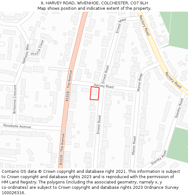 9, HARVEY ROAD, WIVENHOE, COLCHESTER, CO7 9LH: Location map and indicative extent of plot