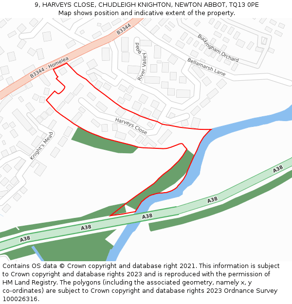 9, HARVEYS CLOSE, CHUDLEIGH KNIGHTON, NEWTON ABBOT, TQ13 0PE: Location map and indicative extent of plot