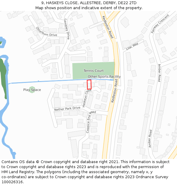 9, HASKEYS CLOSE, ALLESTREE, DERBY, DE22 2TD: Location map and indicative extent of plot