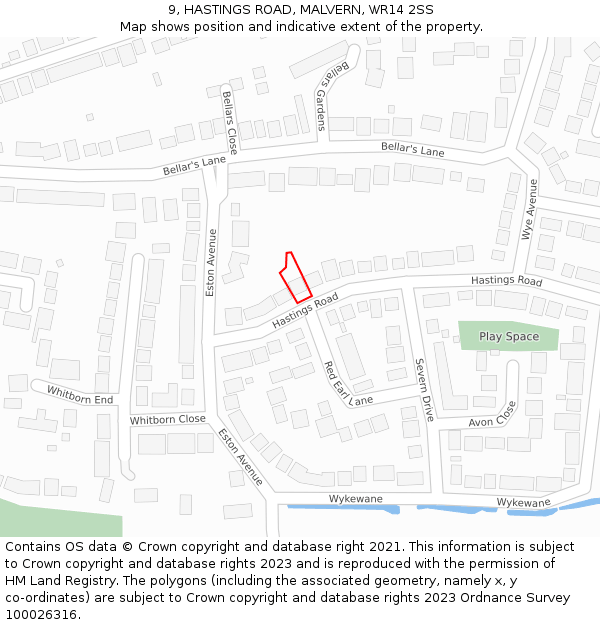 9, HASTINGS ROAD, MALVERN, WR14 2SS: Location map and indicative extent of plot