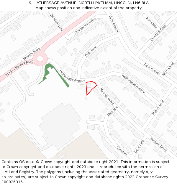 9, HATHERSAGE AVENUE, NORTH HYKEHAM, LINCOLN, LN6 8LA: Location map and indicative extent of plot