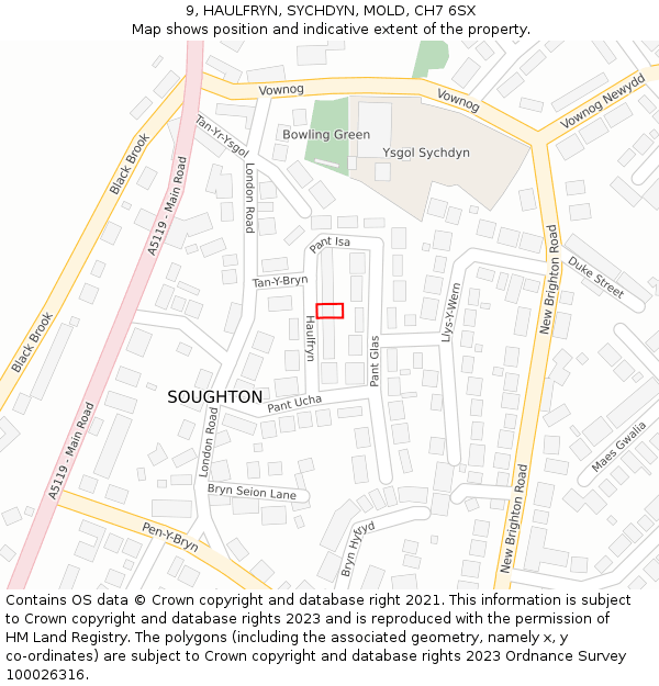 9, HAULFRYN, SYCHDYN, MOLD, CH7 6SX: Location map and indicative extent of plot