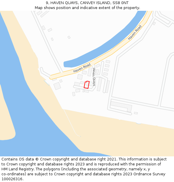 9, HAVEN QUAYS, CANVEY ISLAND, SS8 0NT: Location map and indicative extent of plot
