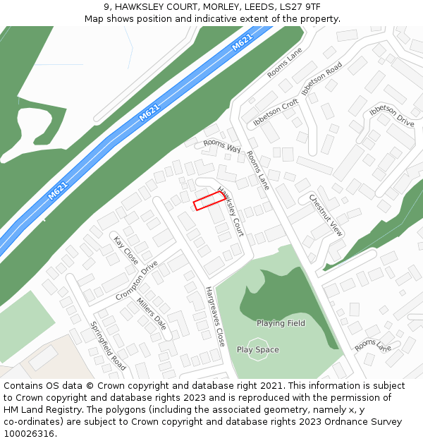 9, HAWKSLEY COURT, MORLEY, LEEDS, LS27 9TF: Location map and indicative extent of plot