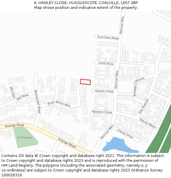 9, HAWLEY CLOSE, HUGGLESCOTE, COALVILLE, LE67 2BP: Location map and indicative extent of plot