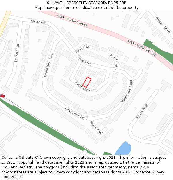 9, HAWTH CRESCENT, SEAFORD, BN25 2RR: Location map and indicative extent of plot