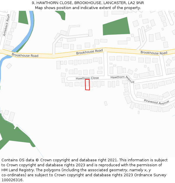 9, HAWTHORN CLOSE, BROOKHOUSE, LANCASTER, LA2 9NR: Location map and indicative extent of plot