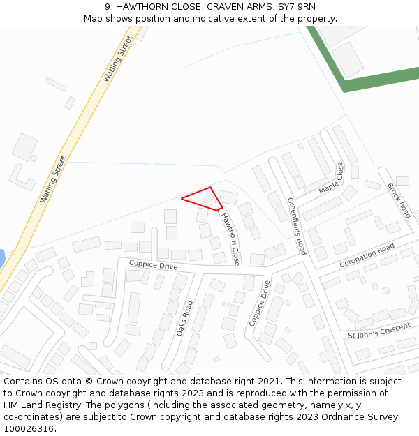 9, HAWTHORN CLOSE, CRAVEN ARMS, SY7 9RN: Location map and indicative extent of plot