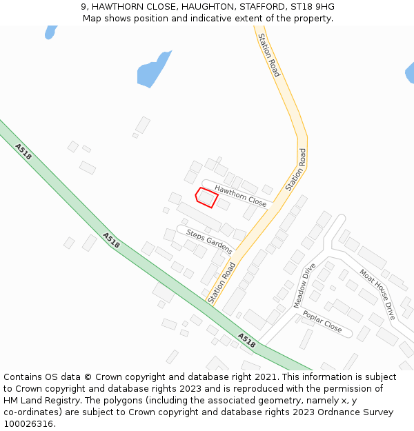 9, HAWTHORN CLOSE, HAUGHTON, STAFFORD, ST18 9HG: Location map and indicative extent of plot