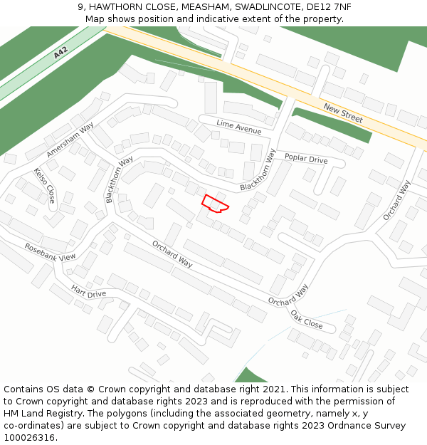 9, HAWTHORN CLOSE, MEASHAM, SWADLINCOTE, DE12 7NF: Location map and indicative extent of plot