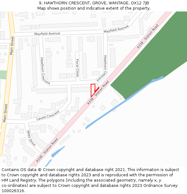 9, HAWTHORN CRESCENT, GROVE, WANTAGE, OX12 7JB: Location map and indicative extent of plot
