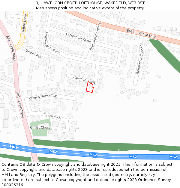 9, HAWTHORN CROFT, LOFTHOUSE, WAKEFIELD, WF3 3ST: Location map and indicative extent of plot