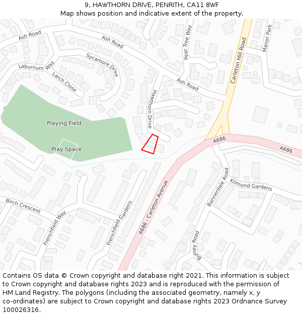 9, HAWTHORN DRIVE, PENRITH, CA11 8WF: Location map and indicative extent of plot