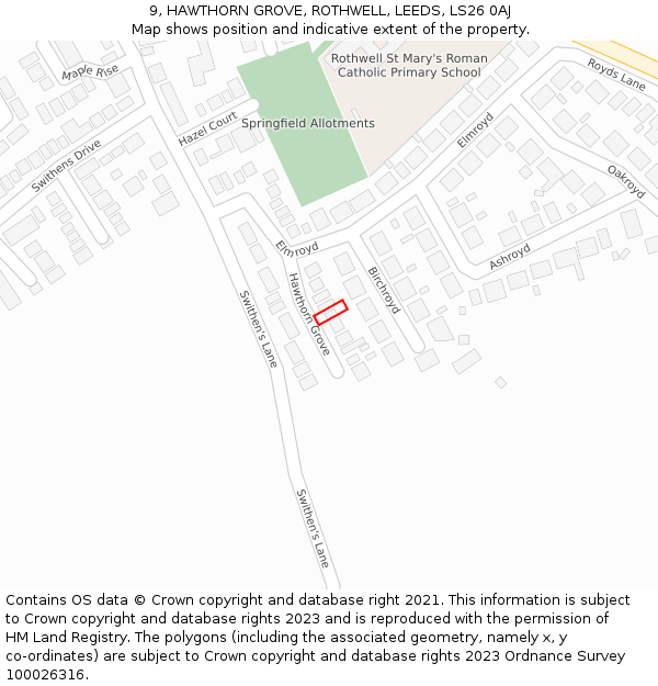 9, HAWTHORN GROVE, ROTHWELL, LEEDS, LS26 0AJ: Location map and indicative extent of plot