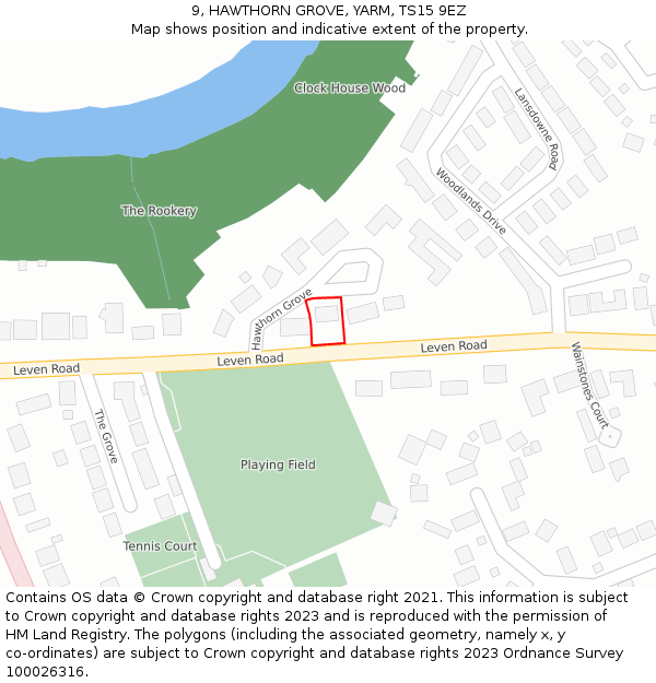9, HAWTHORN GROVE, YARM, TS15 9EZ: Location map and indicative extent of plot