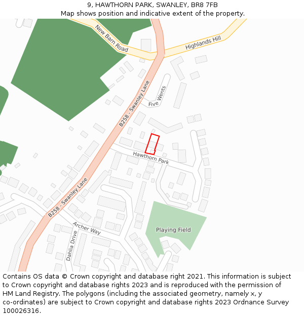 9, HAWTHORN PARK, SWANLEY, BR8 7FB: Location map and indicative extent of plot